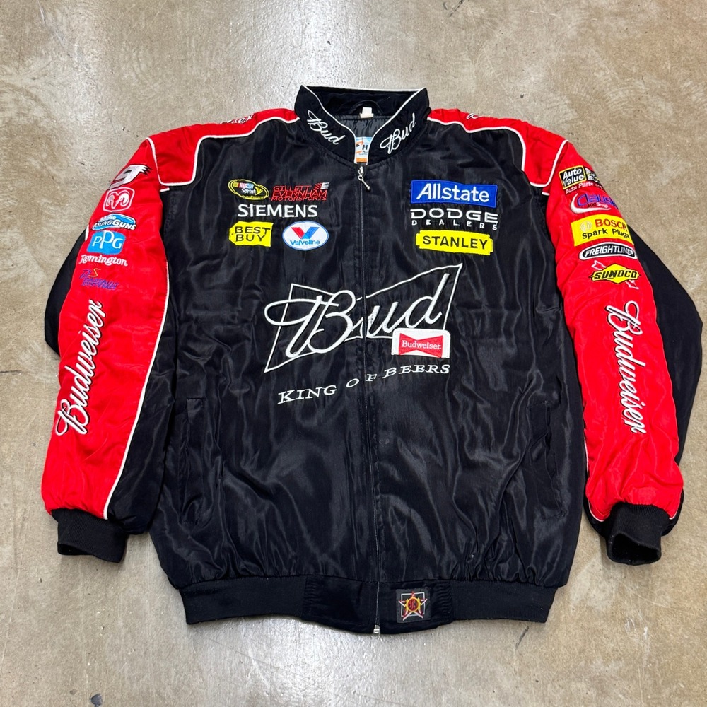 Size 2XL - Vintage Budweiser NASCAR Racing Jacket Mens Black Red